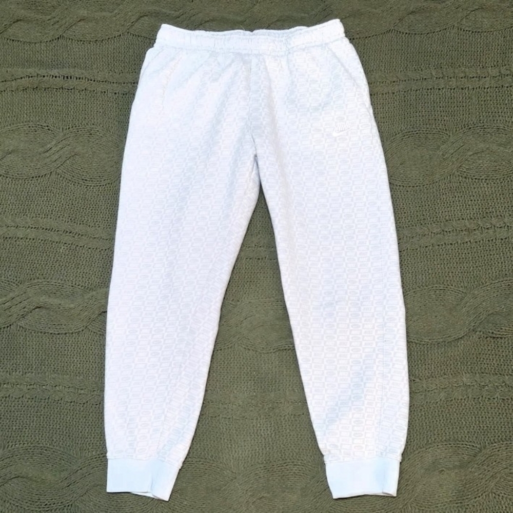 Nike Checkerboard Sweatpants Checkered Logo Print Cuffed Light Blue